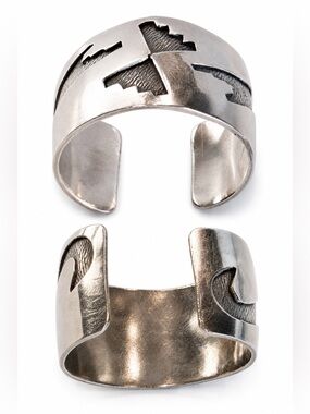 Vintage Sterling Silver Thunderbird Cuff–Bold Tribal Southwest Warrior Statement